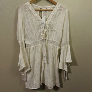NWT Francesca Dress Cover Up Ivory Sheer Tassels Boho Festival Coachella Sz S